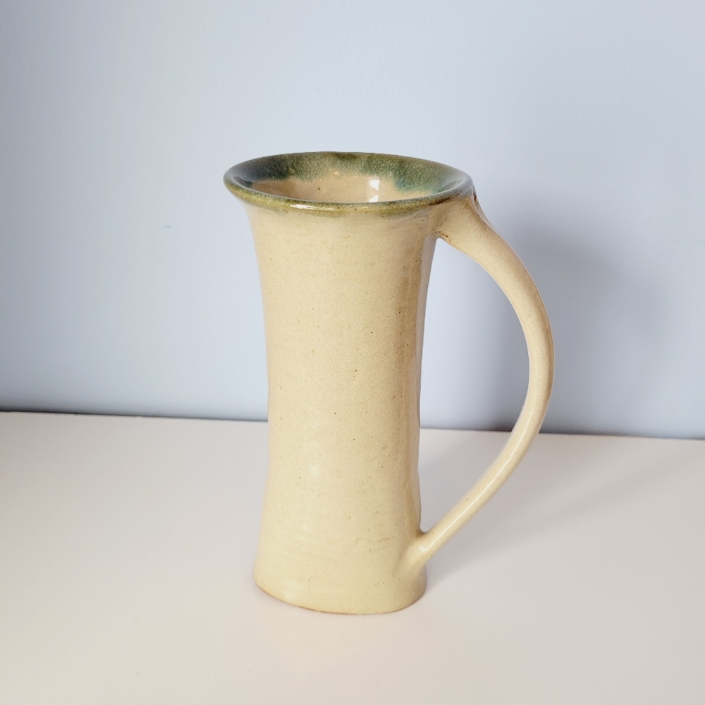Studio Pottery Pitcher Vase Signed Hand Thrown Large Handle 8"